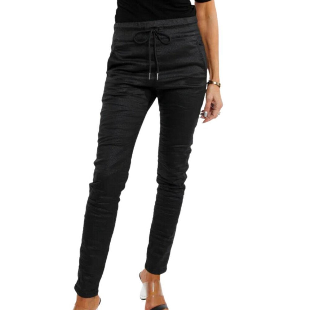 NEW NWOT! BEVY FLOG SHELY PANTS stretch black check elastic waist slim fit sz 29